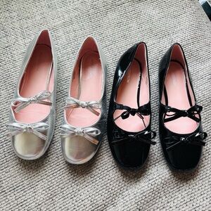 Nordstrom Girls Silver and Black Dress Flats SIZE 4